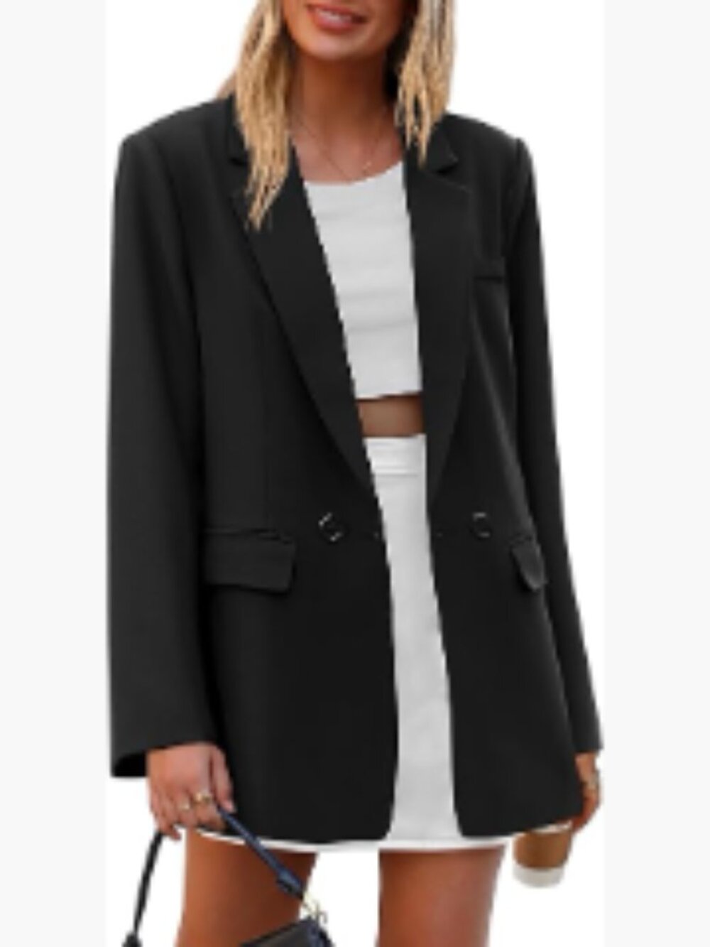 Long Sleeve Double Breasted Blazer with Notch Lapel and Pockets